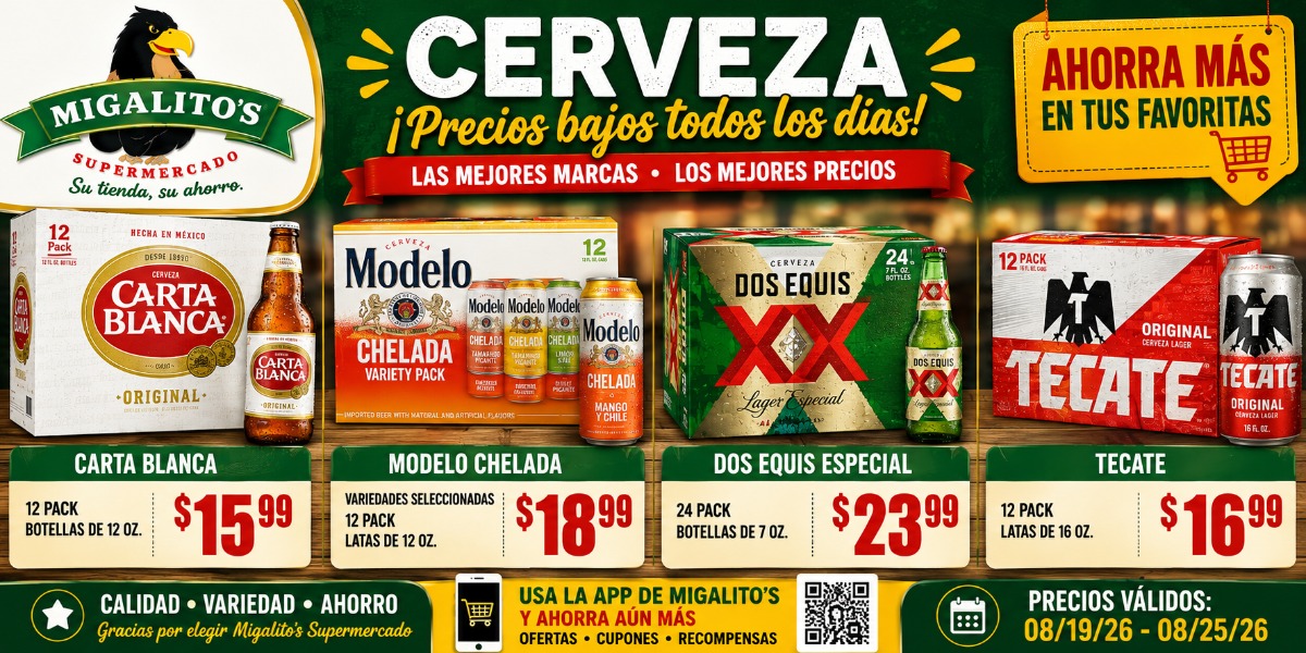 Especiales de cerveza de Migalito's Supermercado