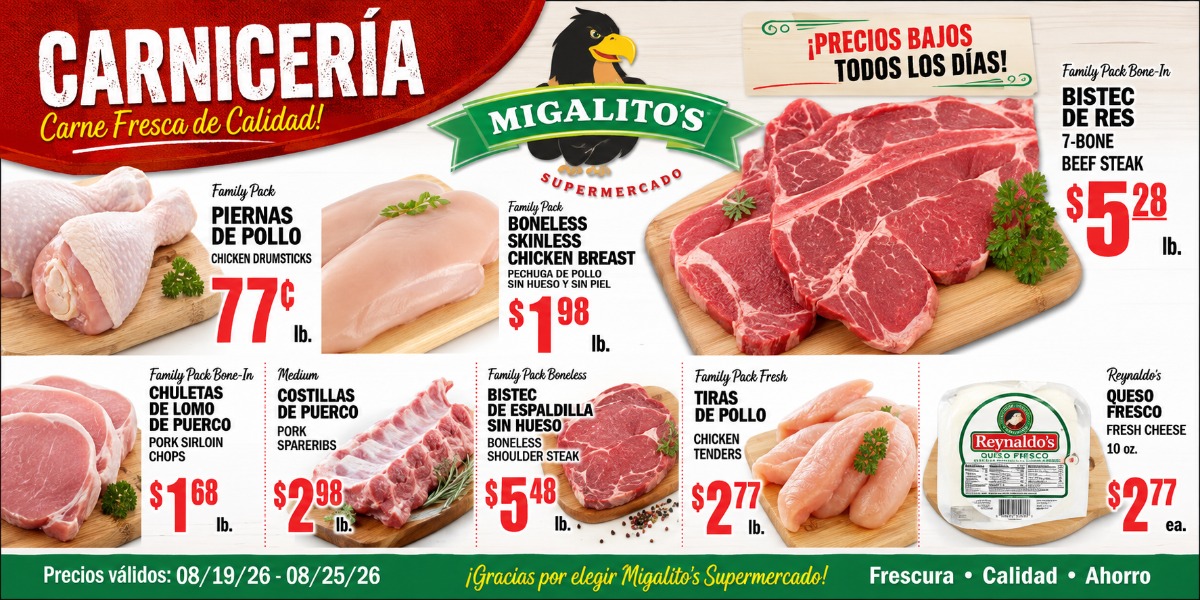 Especiales de carnicería de Migalito's Supermercado